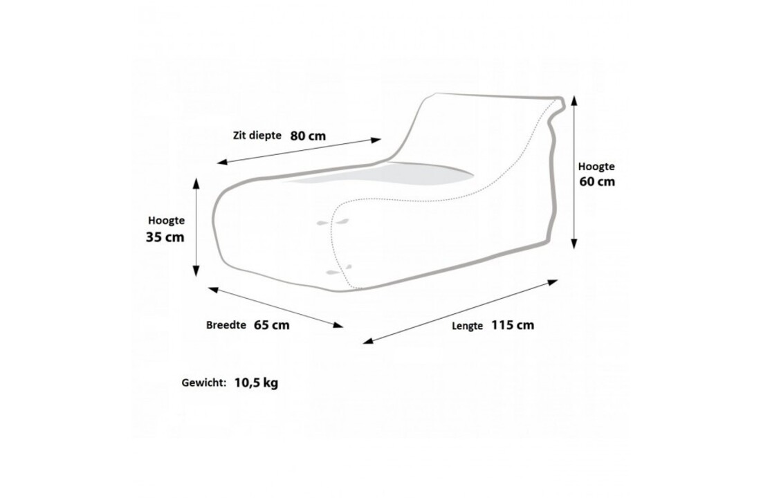 Outdoor zitzak rood: waterdicht polyester, 115x65x60cm
