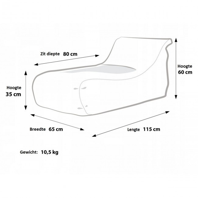 Outdoor zitzak rood: waterdicht polyester, 115x65x60cm