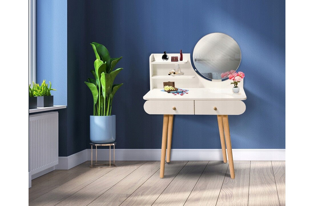 Witte kaptafel rond | 80x40x122 cm | MDF/Grenen