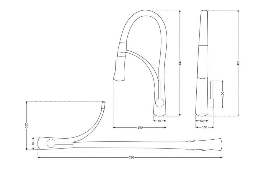 Zwarte keukenkraan uittrekbaar - Messing, Chroom, 43cm hoog
