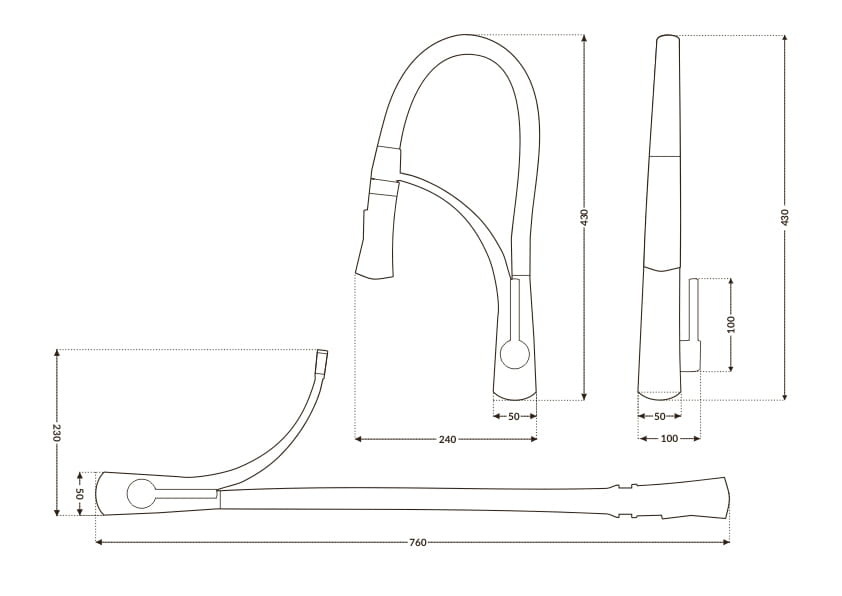 Zwarte keukenkraan uittrekbaar - Messing, Chroom, 43cm hoog