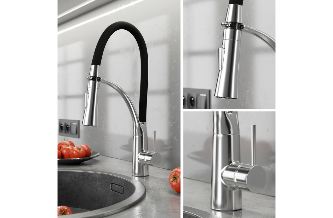 Flexibele keukenkraan zwart - Messing & Chroom, 43cm Hoog