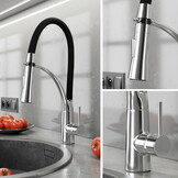 Flexibele keukenkraan zwart - Messing & Chroom, 43cm Hoog