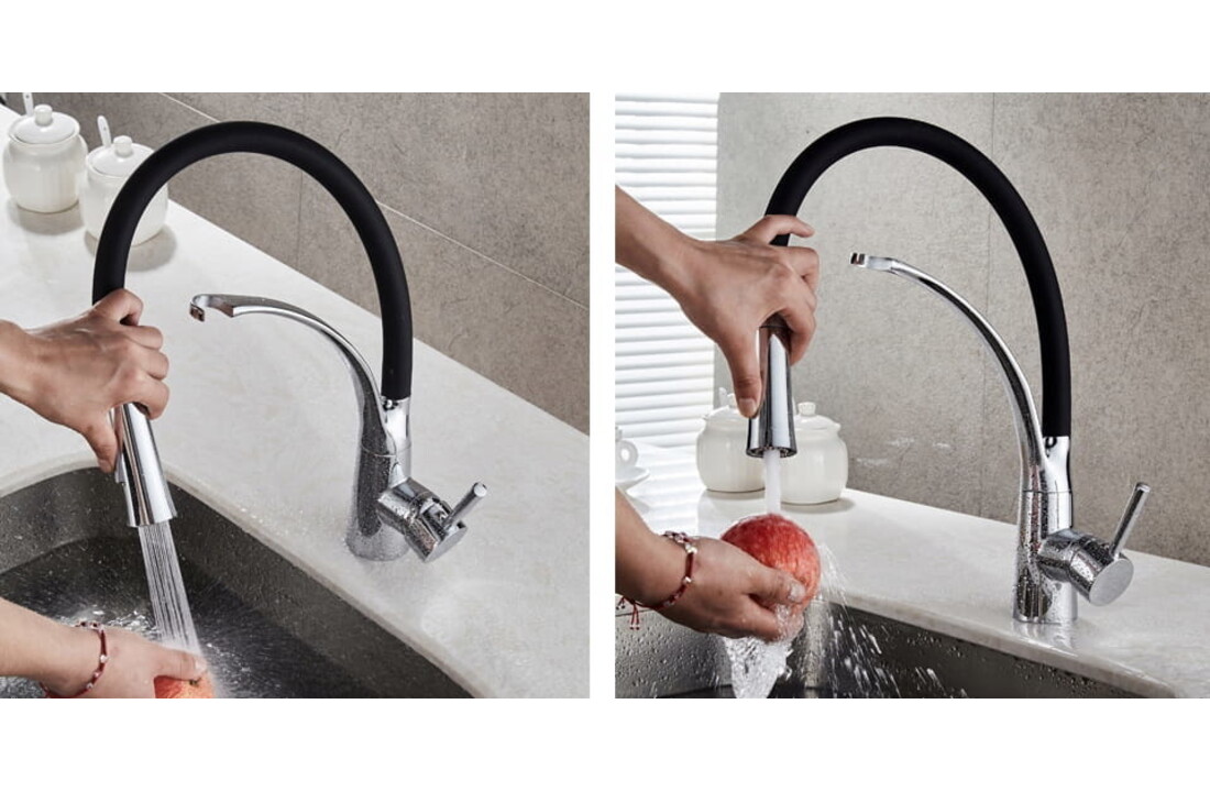 Flexibele keukenkraan zwart - Messing & Chroom, 43cm Hoog