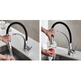 Flexibele keukenkraan zwart - Messing & Chroom, 43cm Hoog