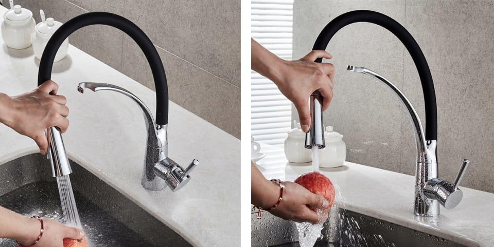 Flexibele keukenkraan zwart - Messing & Chroom, 43cm Hoog