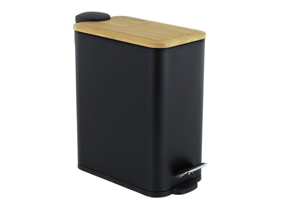 Pedaalemmer badkamer zwart bamboe 5L staal