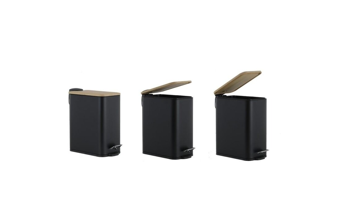 Pedaalemmer badkamer zwart bamboe 5L staal