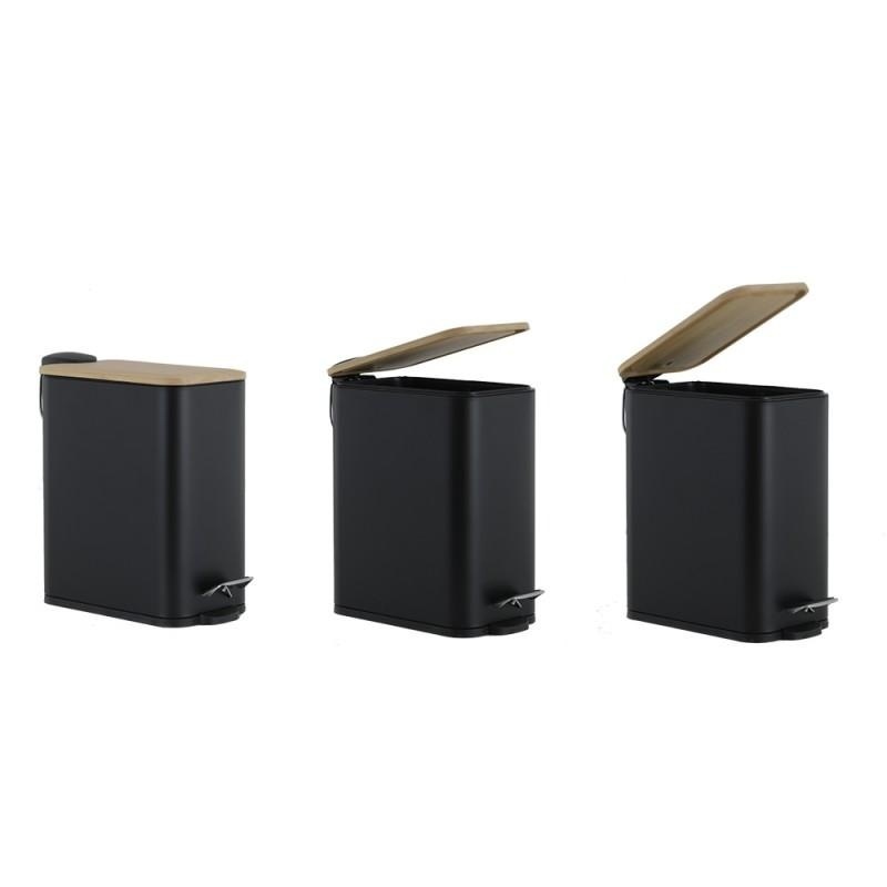 Pedaalemmer badkamer zwart bamboe 5L staal