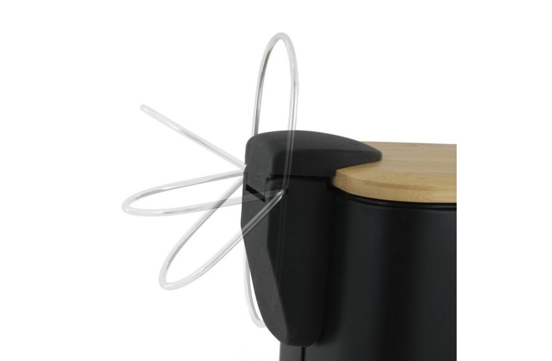 Pedaalemmer badkamer zwart bamboe 5L staal