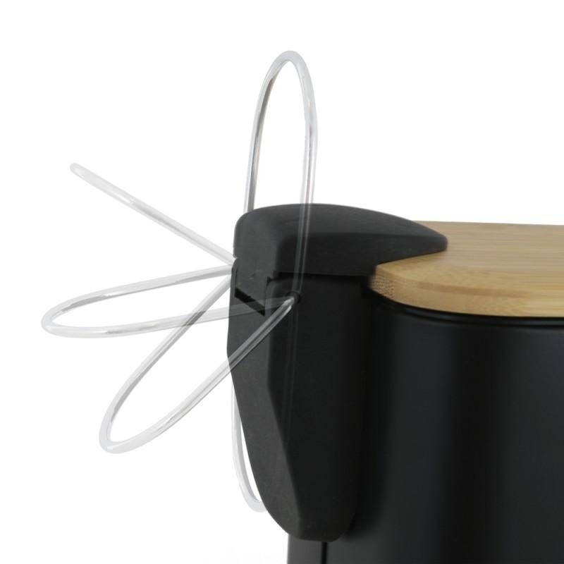 Pedaalemmer badkamer zwart bamboe 5L staal