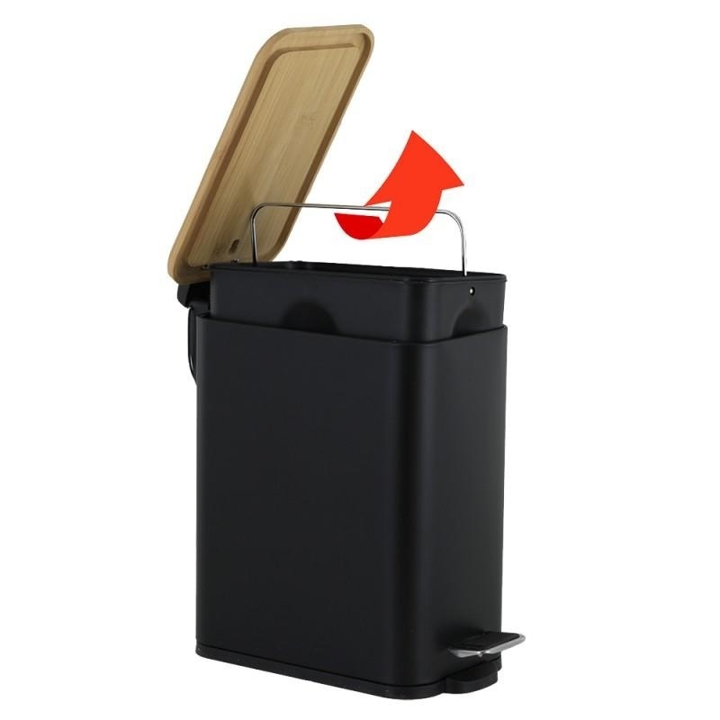 Pedaalemmer badkamer zwart bamboe 5L staal
