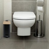 Prullenbak bamboe deksel - 5L Pedaalemmer Badkamer Zwart Staal