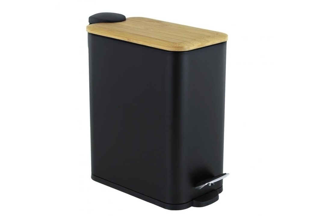 Kleine prullenbak 5 liter | Zwart Bamboe Pedaalemmer | 21x14x28 cm