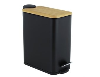 Kleine prullenbak 5 liter | Zwart Bamboe Pedaalemmer | 21x14x28 cm
