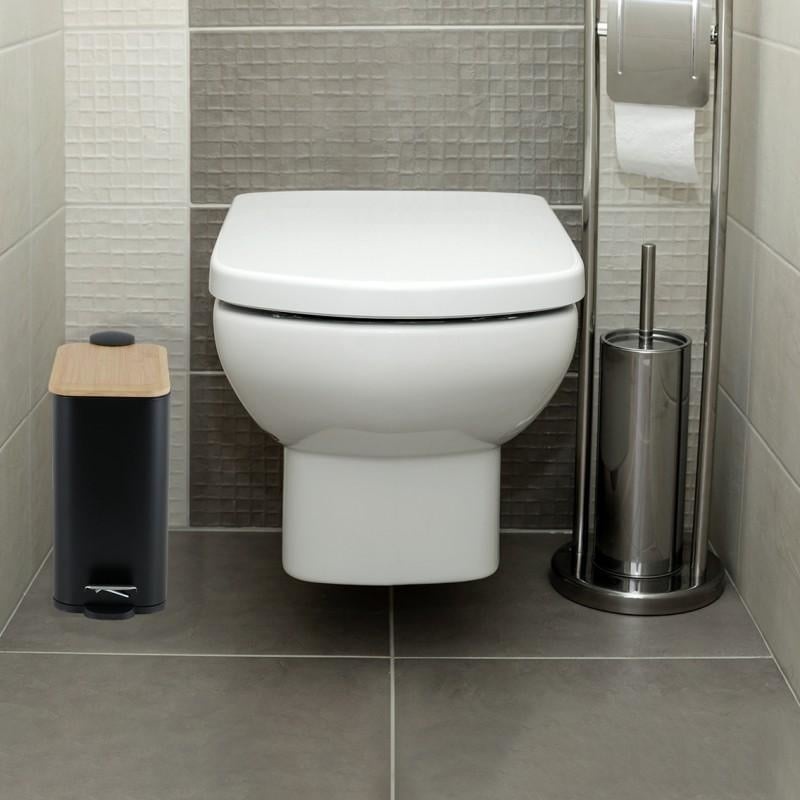 Kleine prullenbak 5 liter | Zwart Bamboe Pedaalemmer | 21x14x28 cm