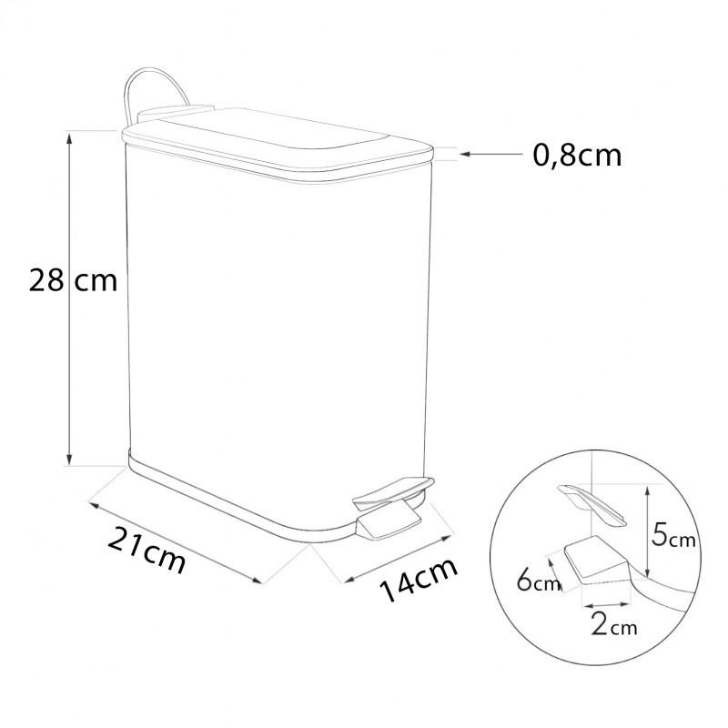 Kleine prullenbak 5 liter | Zwart Bamboe Pedaalemmer | 21x14x28 cm