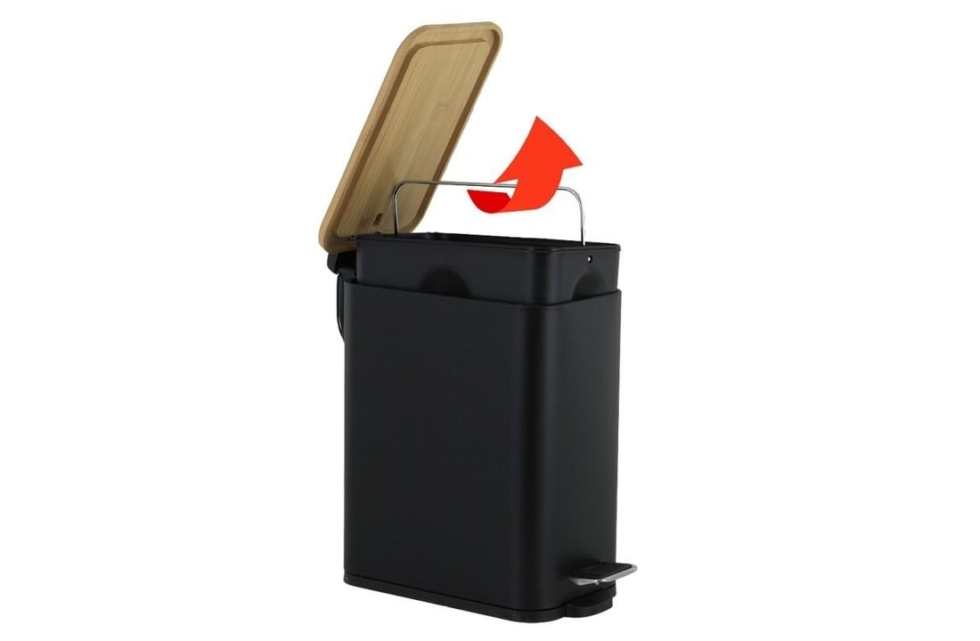 Kleine prullenbak 5 liter | Zwart Bamboe Pedaalemmer | 21x14x28 cm