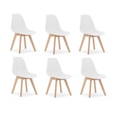 Eetkamerstoelen wit | Scandinavisch design | Set van 6 | Beukenhout & PP
