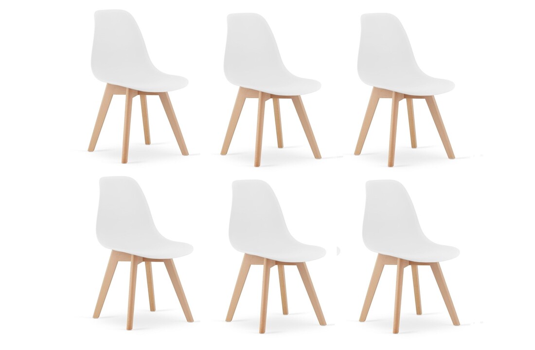 Witte kuipstoel houten poten - Set van 6 - Scandinavisch design - Beukenhout