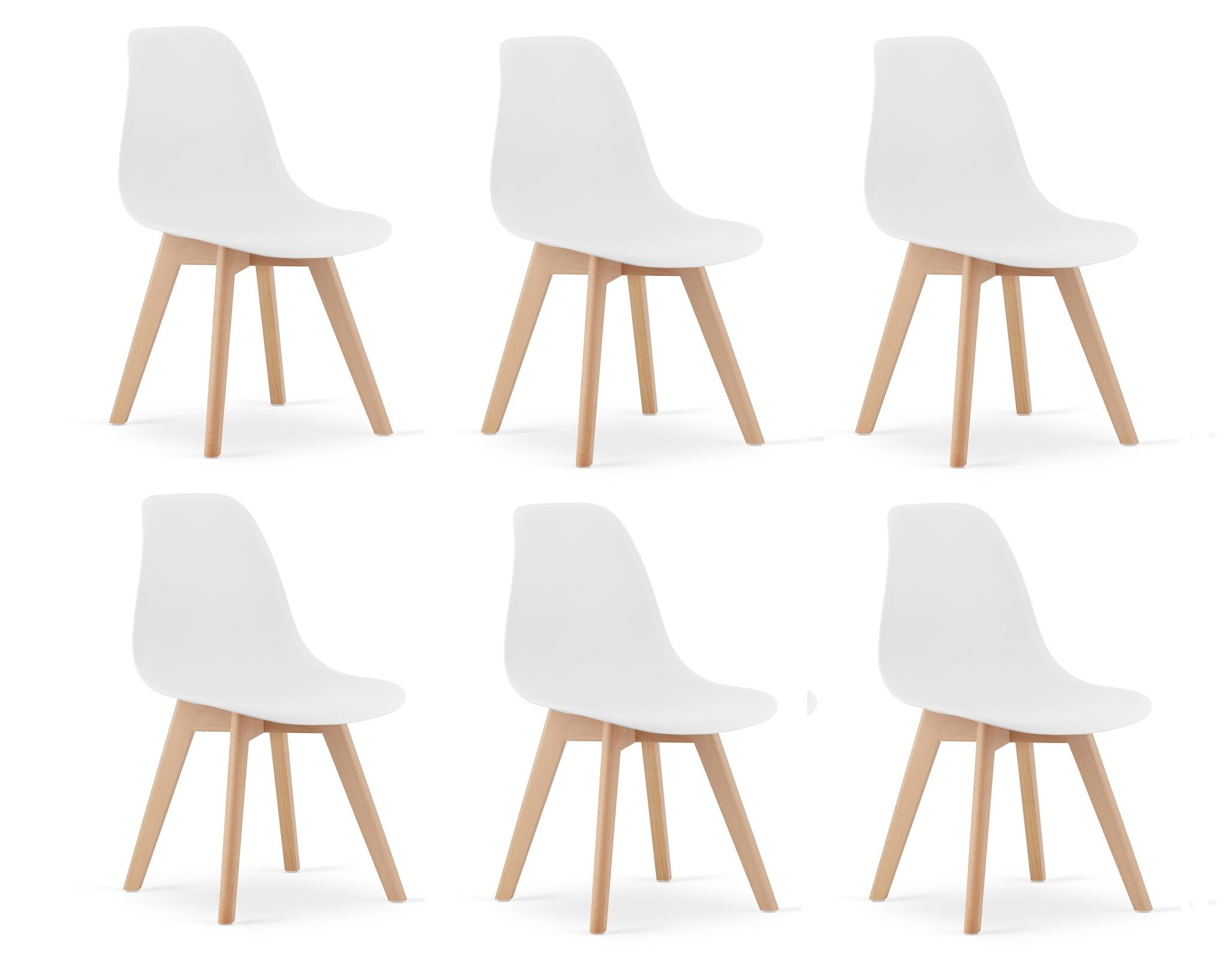 Witte kuipstoel houten poten - Set van 6 - Scandinavisch design - Beukenhout