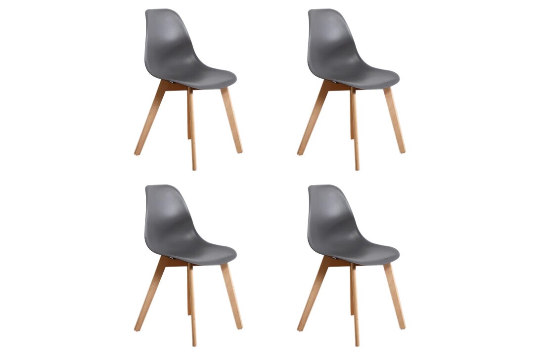 Design stoelen eettafel KITO | Set van 4 | Grijs polypropyleen & beukenhout