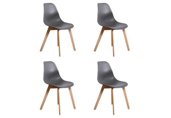 Design stoelen eettafel KITO | Set van 4 | Grijs polypropyleen & beukenhout
