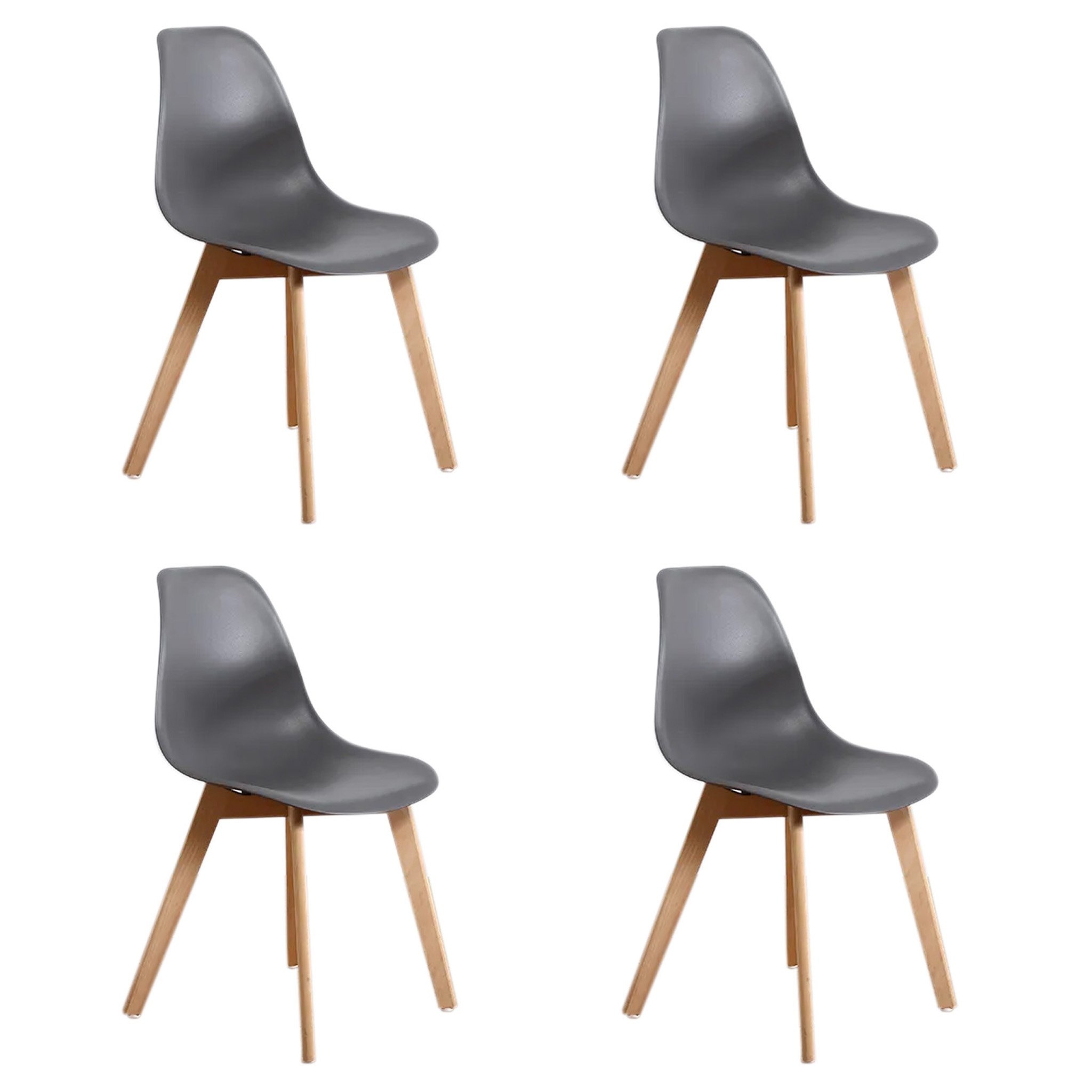 Design stoelen eettafel KITO | Set van 4 | Grijs polypropyleen & beukenhout