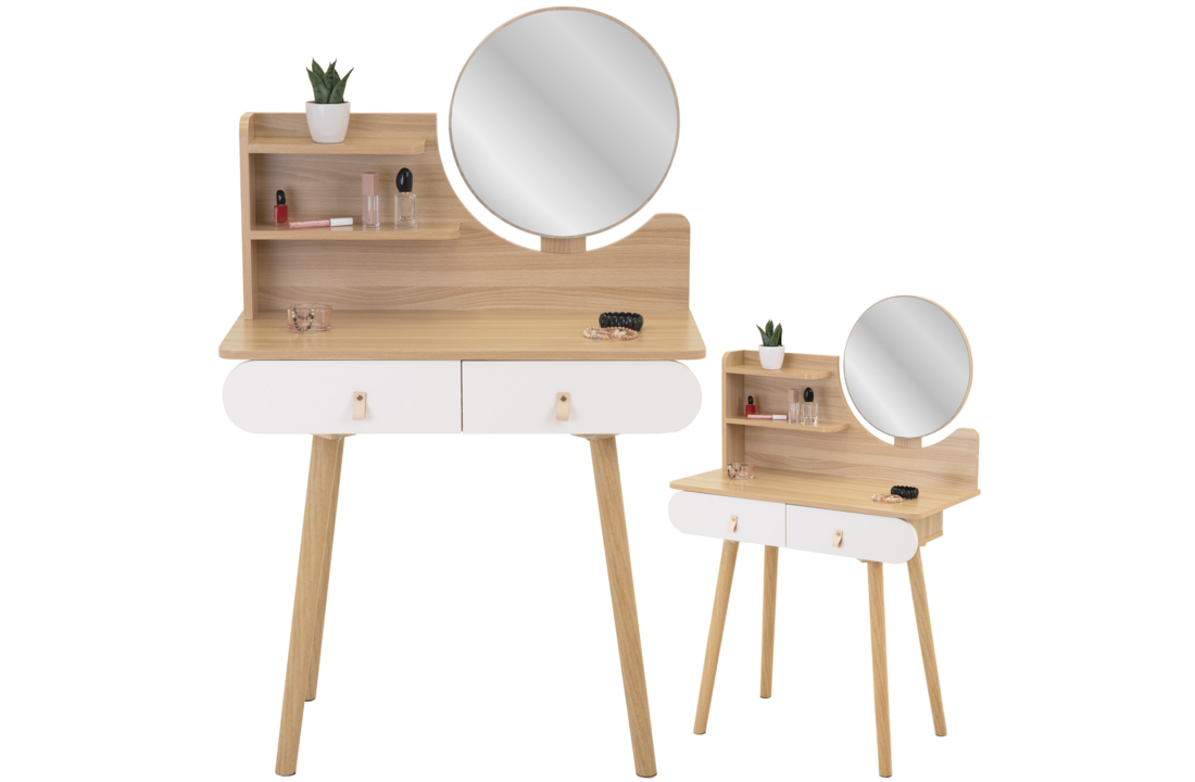 Kaptafel wit lades - Scandinavisch design, MDF/Beukenhout, 120x80x40cm