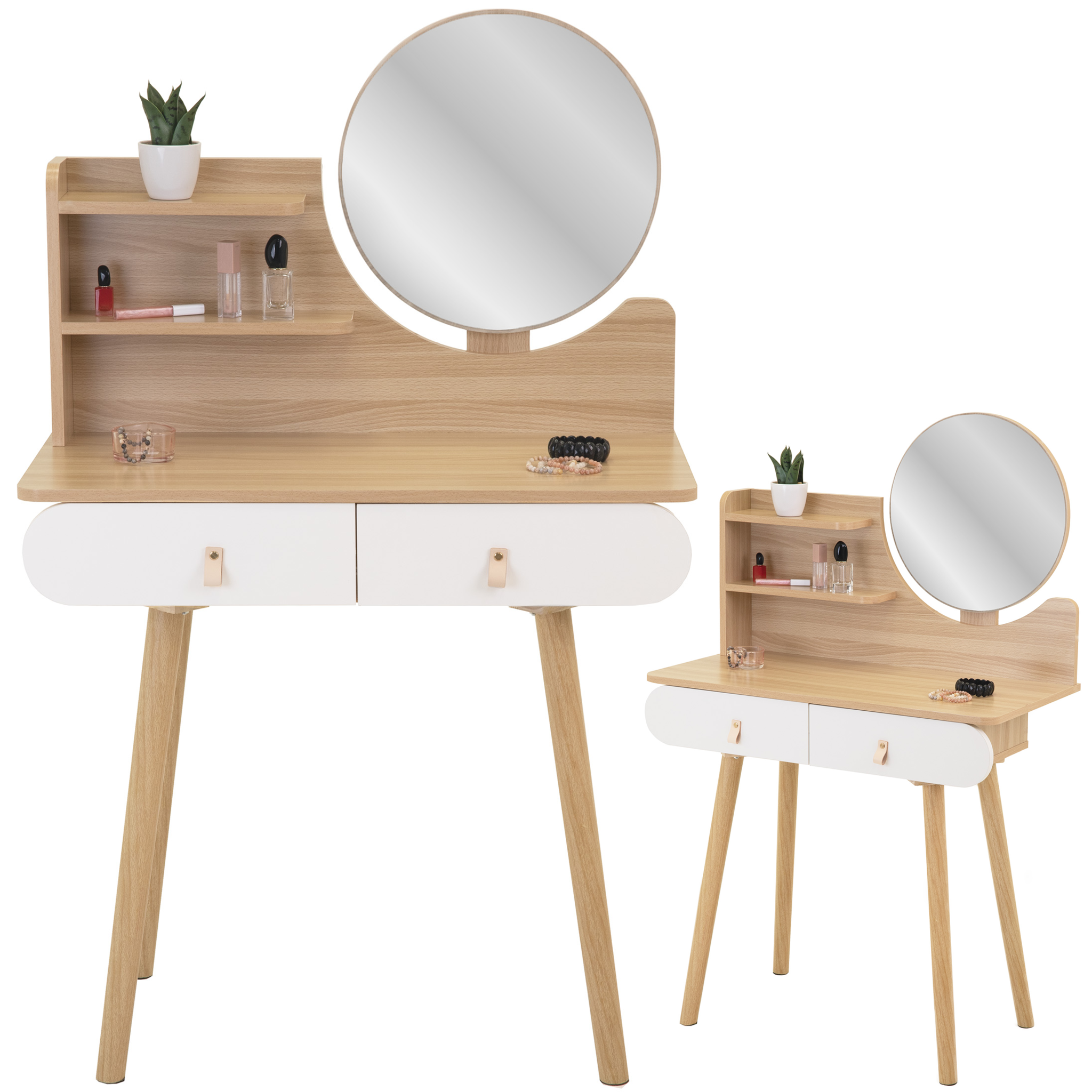 Kaptafel wit lades - Scandinavisch design, MDF/Beukenhout, 120x80x40cm