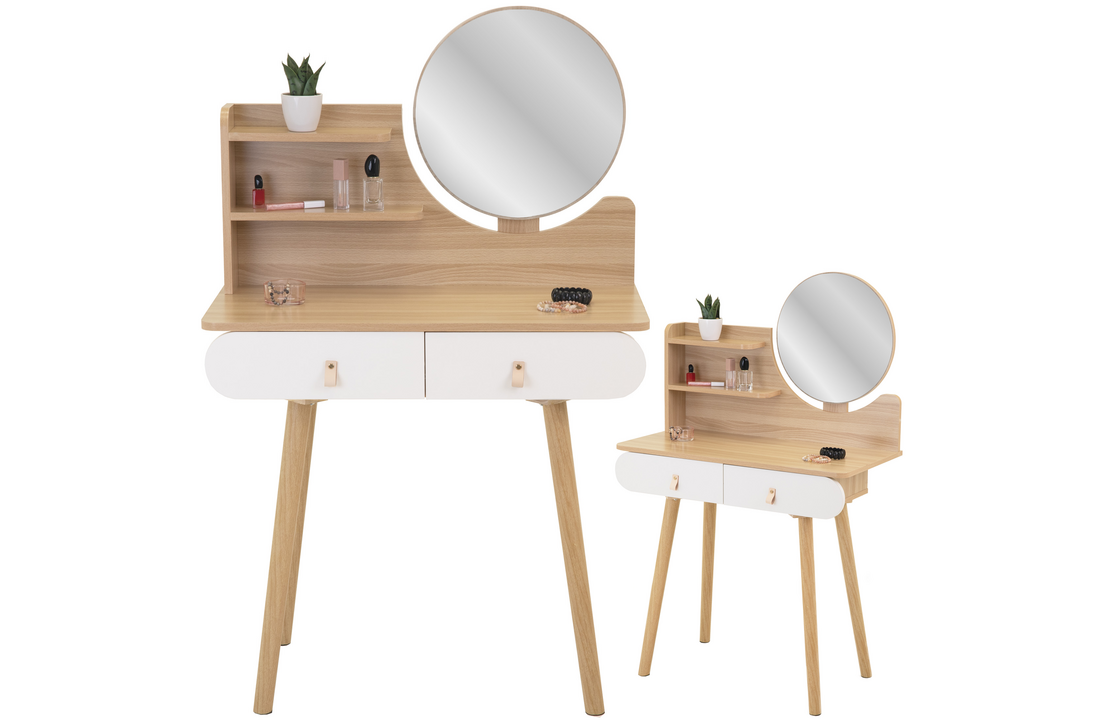 Make up tafel spiegel | Kaptafel Wit/Hout | 120x80x40cm