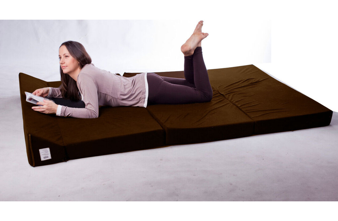 Slaapbank bruin opvouwbaar matras met kussen, 200x120cm, foam