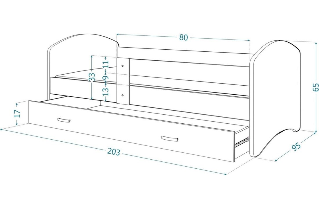 Bed met lade prinsessen 90x200cm wit MDF/grenenhout
