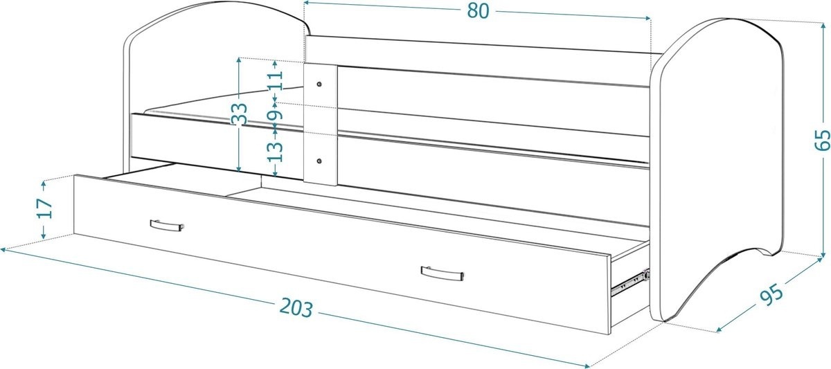 Bed met lade prinsessen 90x200cm wit MDF/grenenhout