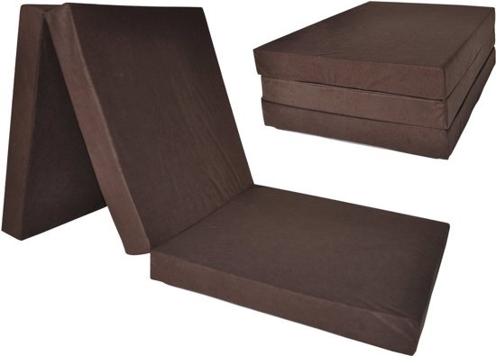 Logeermatras opvouwbaar - 195x60x10cm - Bruin - Foam