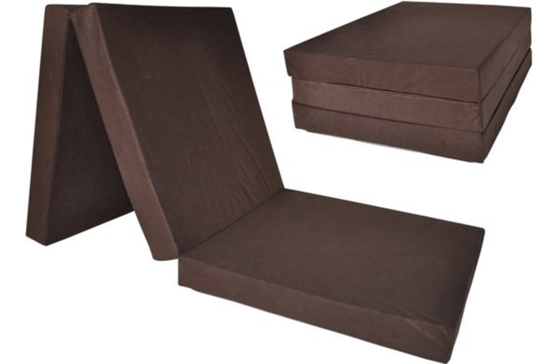 Reismatras 195x60cm Bruin - Opvouwbaar Schuimrubber Matras