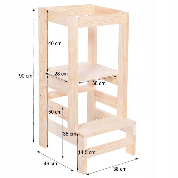 Leertoren kind - Keukenhulp & trapje, 90x39x52 cm, berken multiplex
