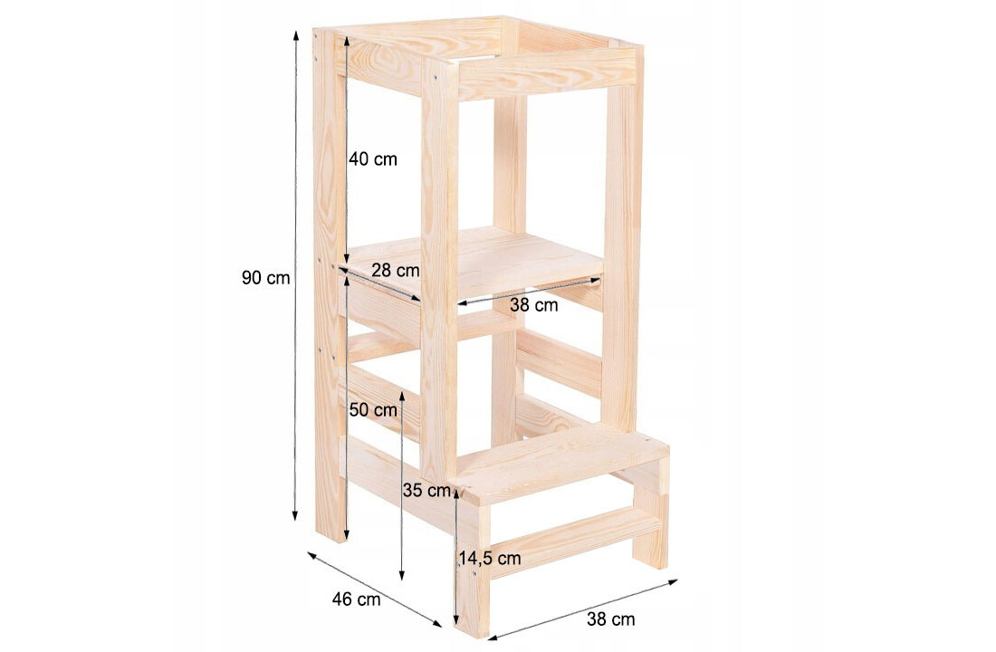 Keukenhulp kind: Leertoren 90x39x52 cm, berken multiplex