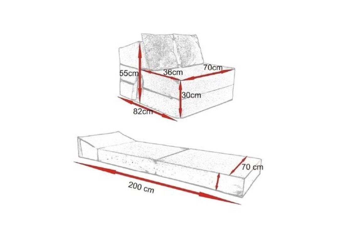 Logeermatras opvouwbaar 200x70x15cm grijs foam
