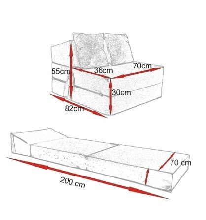Gastenbed klapbaar 200x70cm grijs foam met 2 kussens