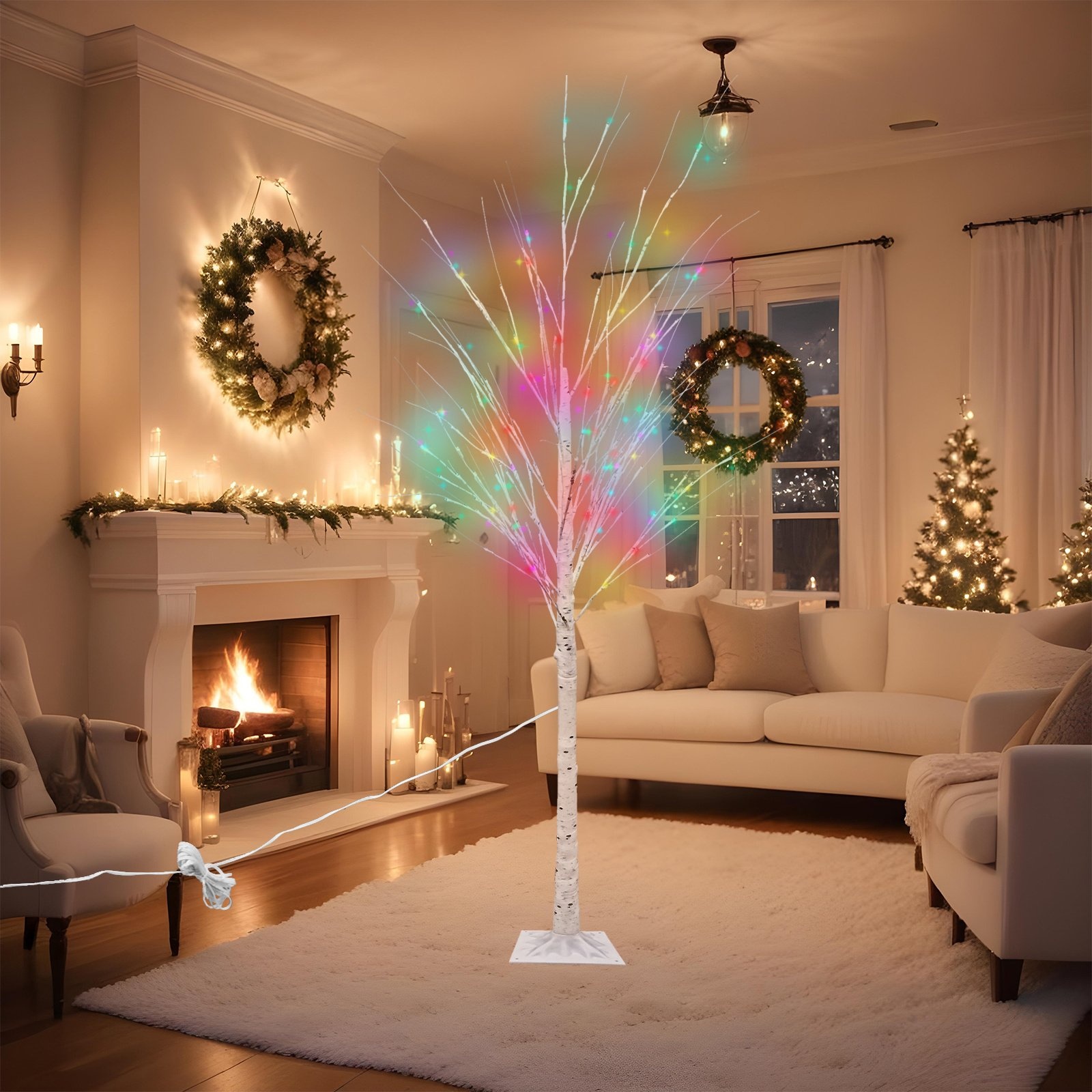 Kerstboom met gekleurde lampjes – Kunstboom 180cm Wit Kunststof