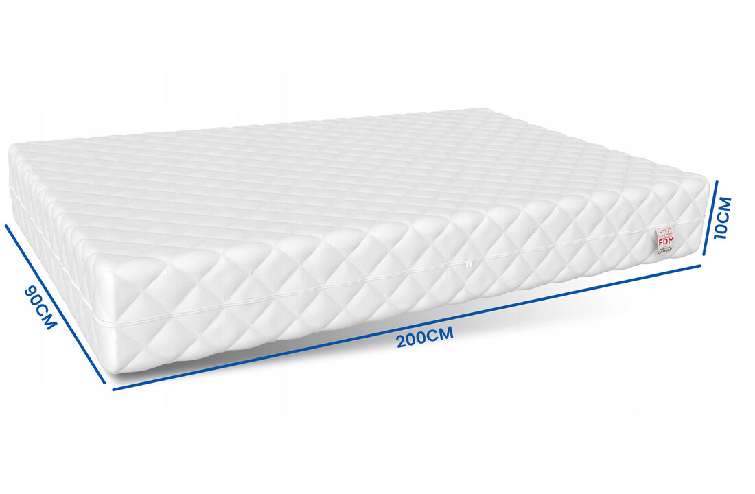 Matras 90x200 koudschuim wit, 10cm dik, foam/kokos/latex