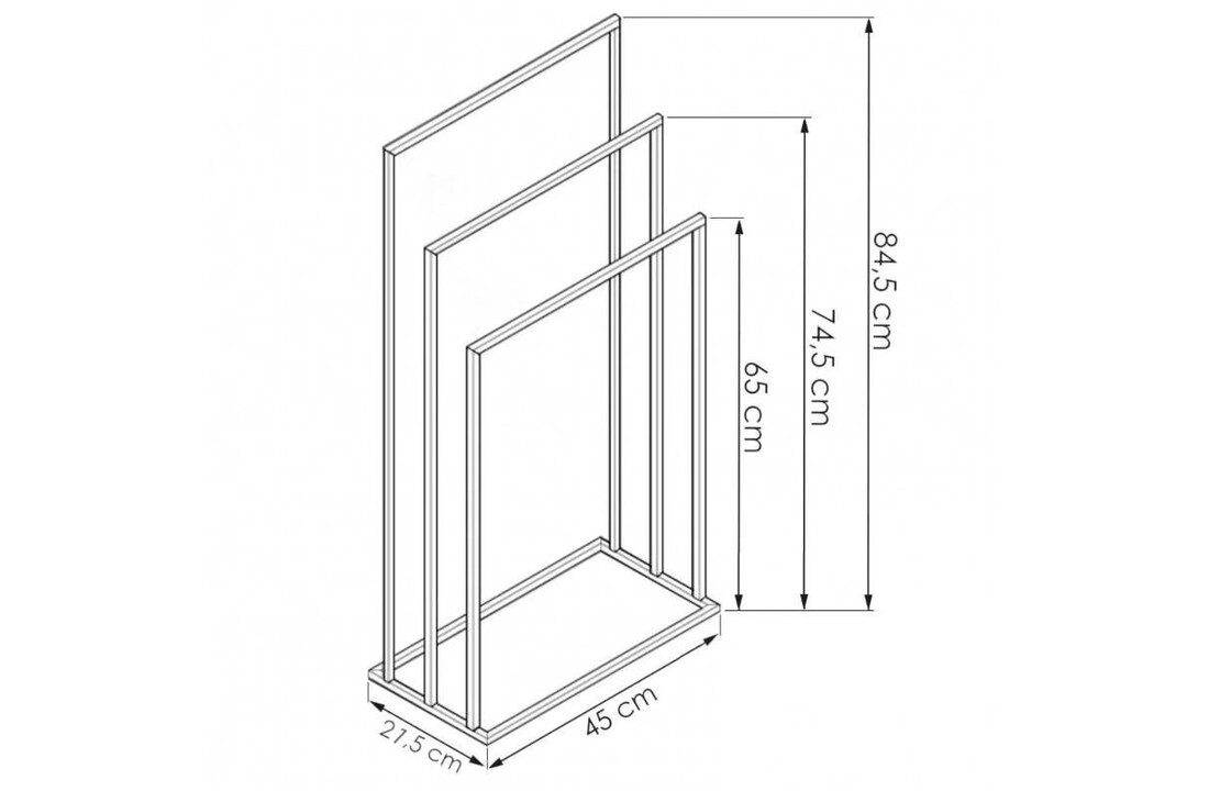 Handdoekenrek badkamer zwart - 3 armen, staal, 45x21.5x84.5cm