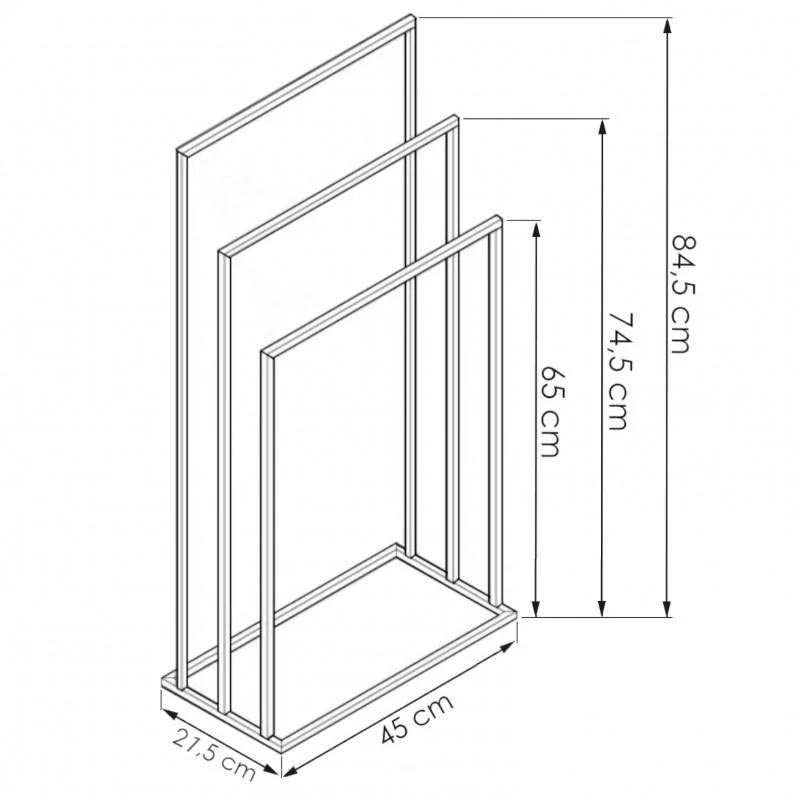 Handdoekenrek badkamer zwart - 3 armen, staal, 45x21.5x84.5cm