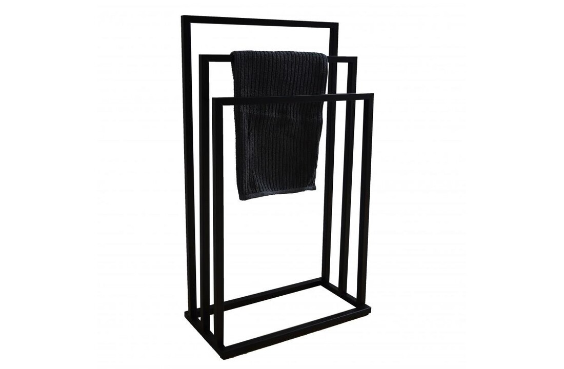 Handdoekhouder 3 armen zwart staal 45x21,5x84,5 cm