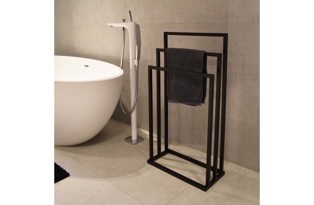 Zwart handdoekenrek metaal | Vrijstaand, 45x21.5x84.5cm, Gepoedercoat staal