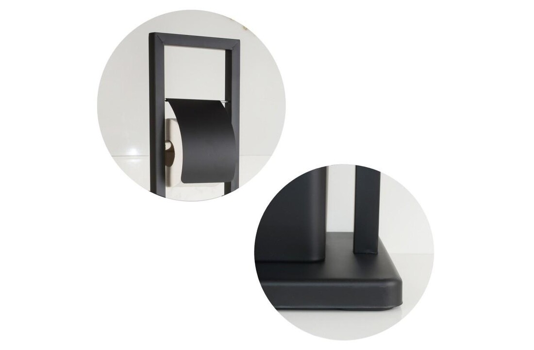 Staande toiletrolhouder met borstel - Zwart, 20x80cm, Gelakt Staal