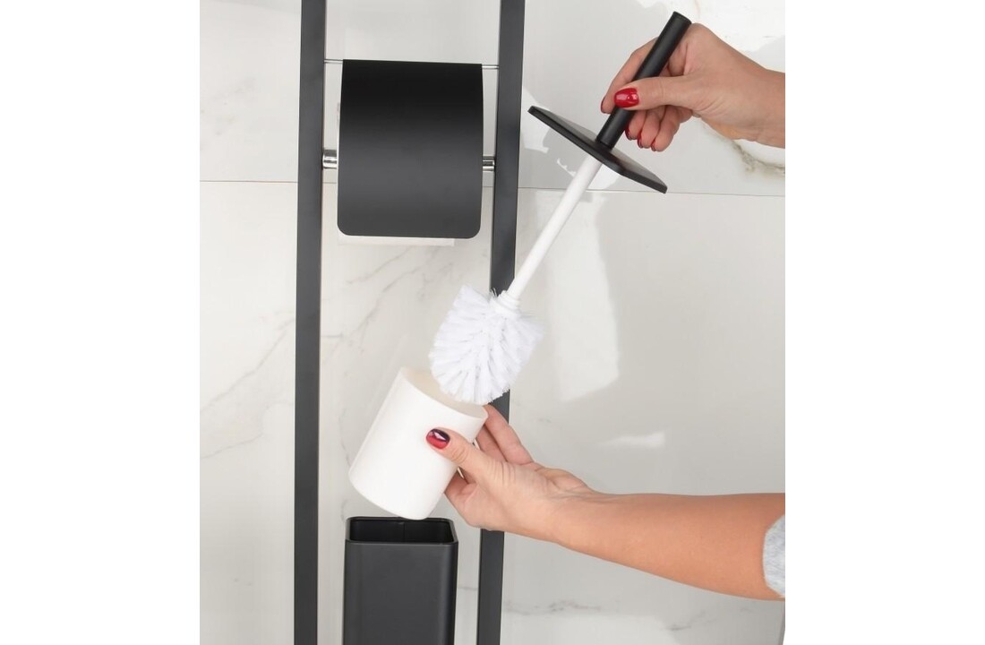 Staande toiletrolhouder met borstel - Zwart, 20x80cm, Gelakt Staal