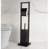 WC rolhouder zwart staand 2-in-1 met toiletborstel - 20x80cm