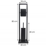 WC rolhouder zwart staand 2-in-1 met toiletborstel - 20x80cm